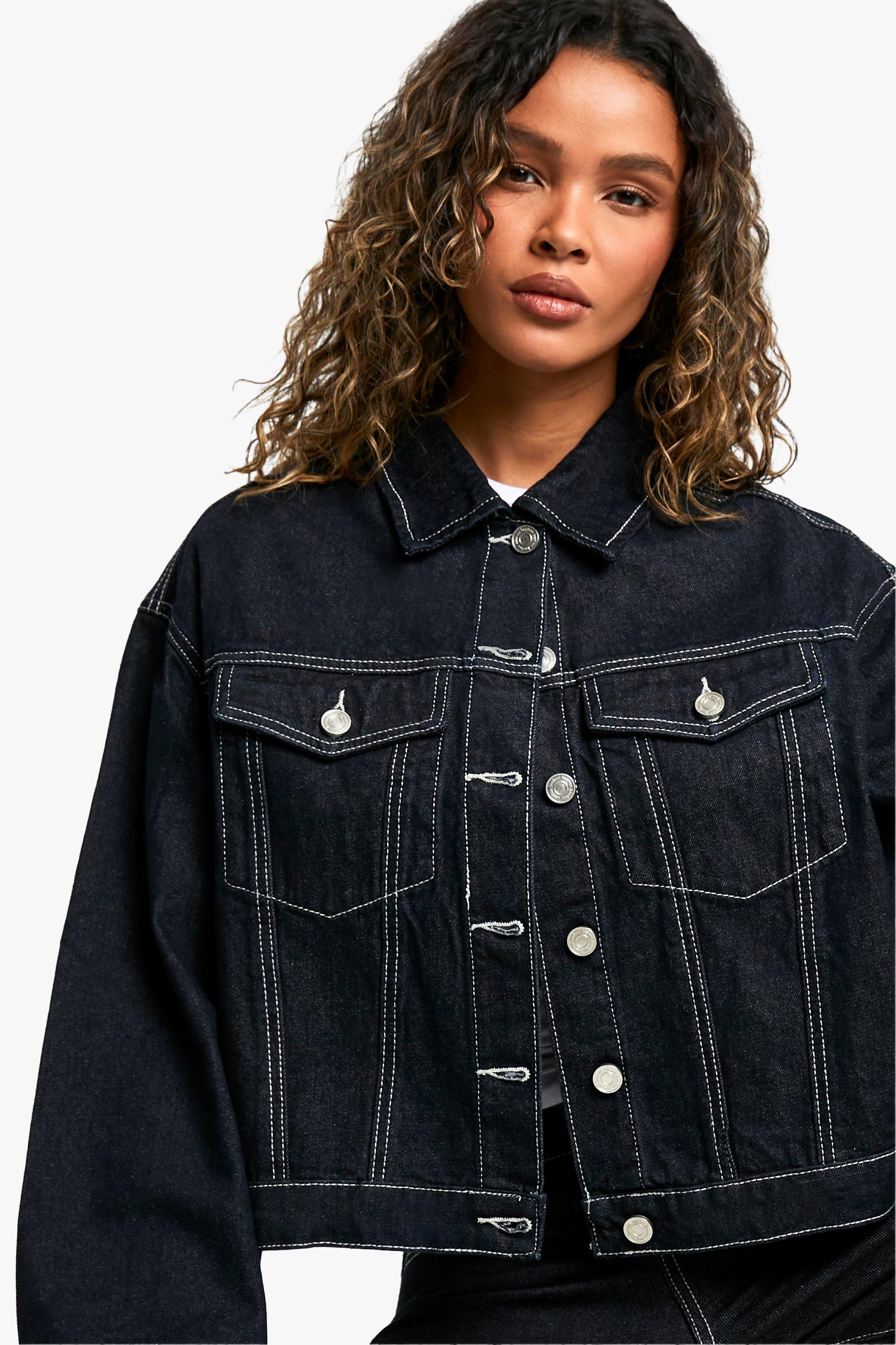 Indigo Deep Turn Up Cuff Denim Jacket | boohoo